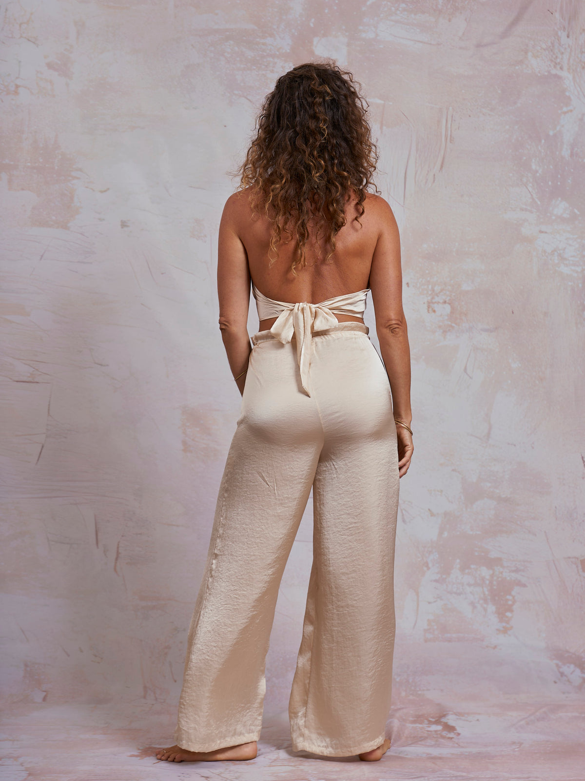 Ivory Satin Palazzo Pants