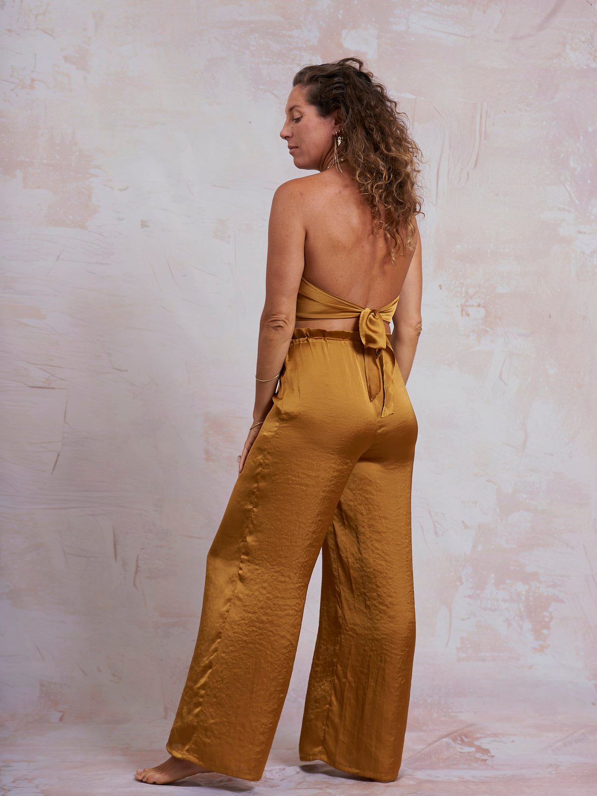 Gold Satin Palazzo Pants