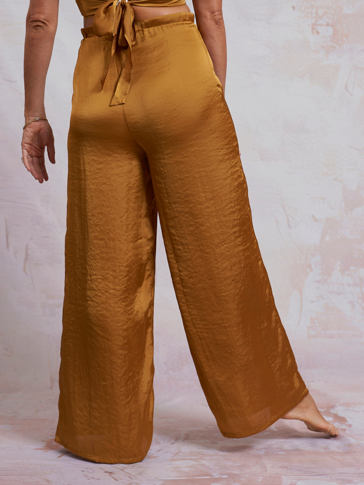 Gold Satin Palazzo Pants