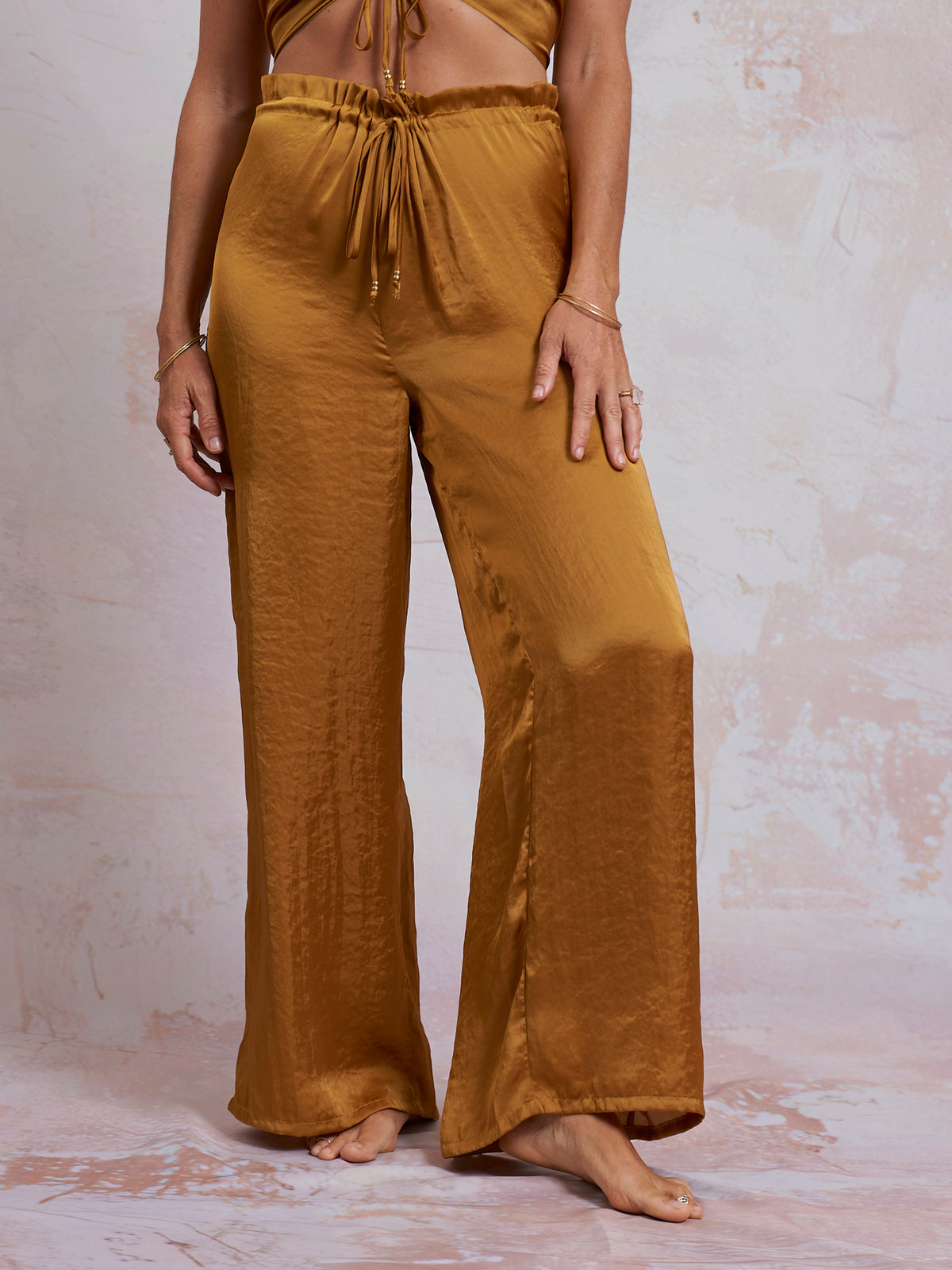 Gold Satin Palazzo Pants