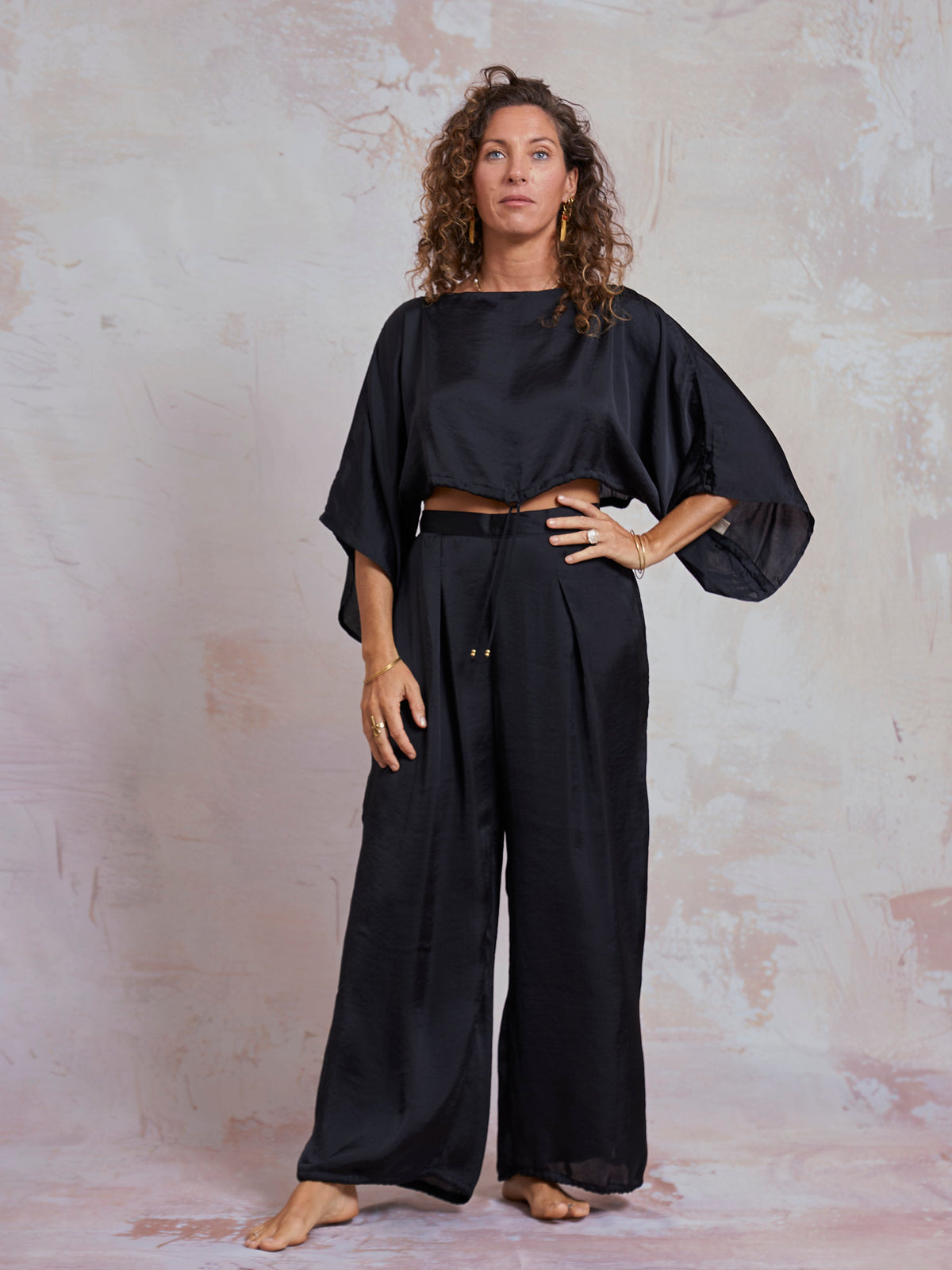 Black Satin Petra Top