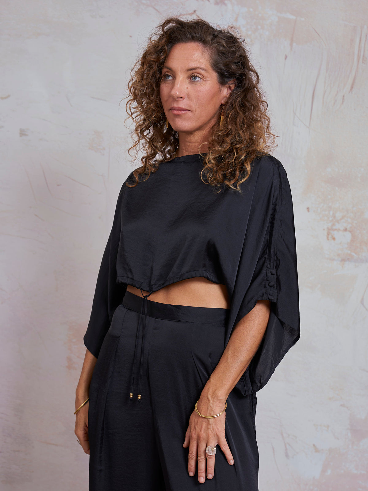 Black Satin Petra Top