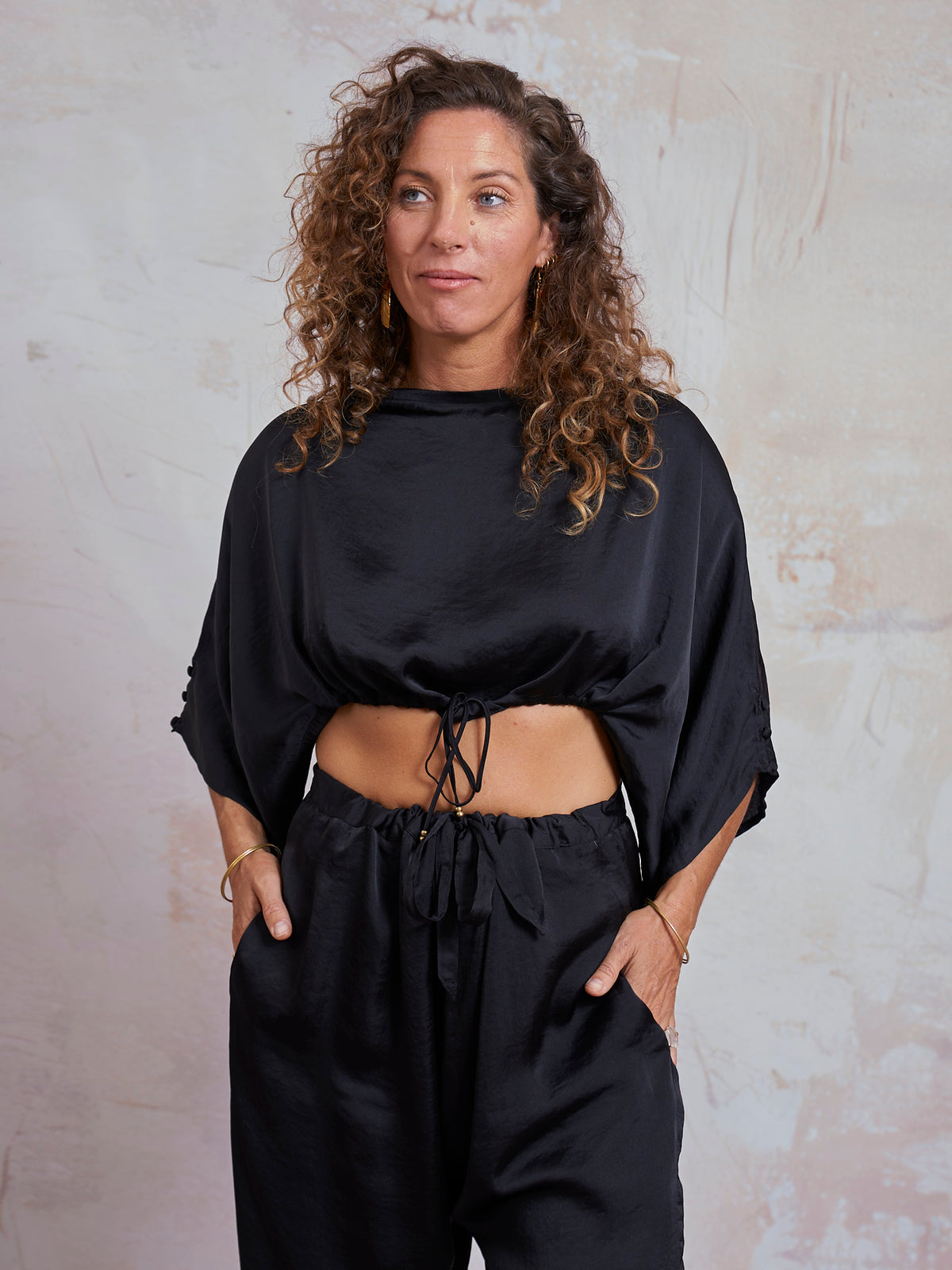 Black Satin Petra Top