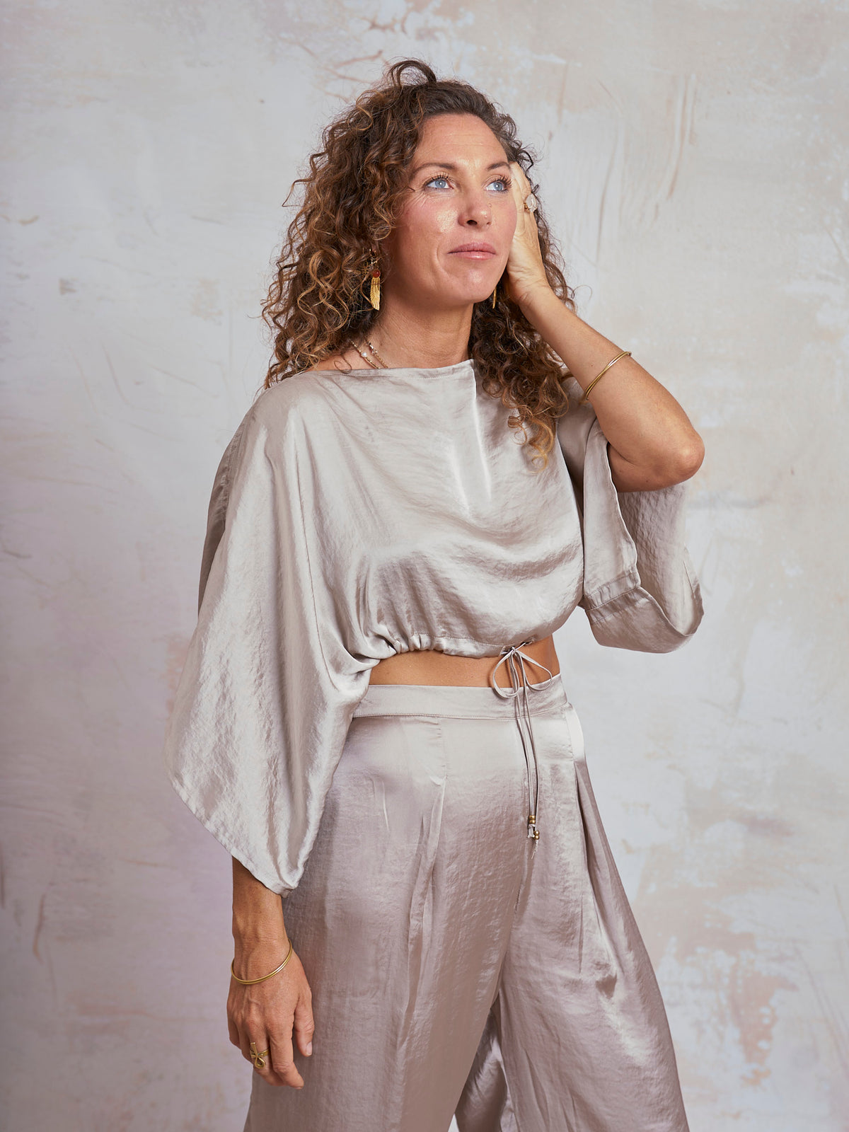 Taupe Satin Petra Top