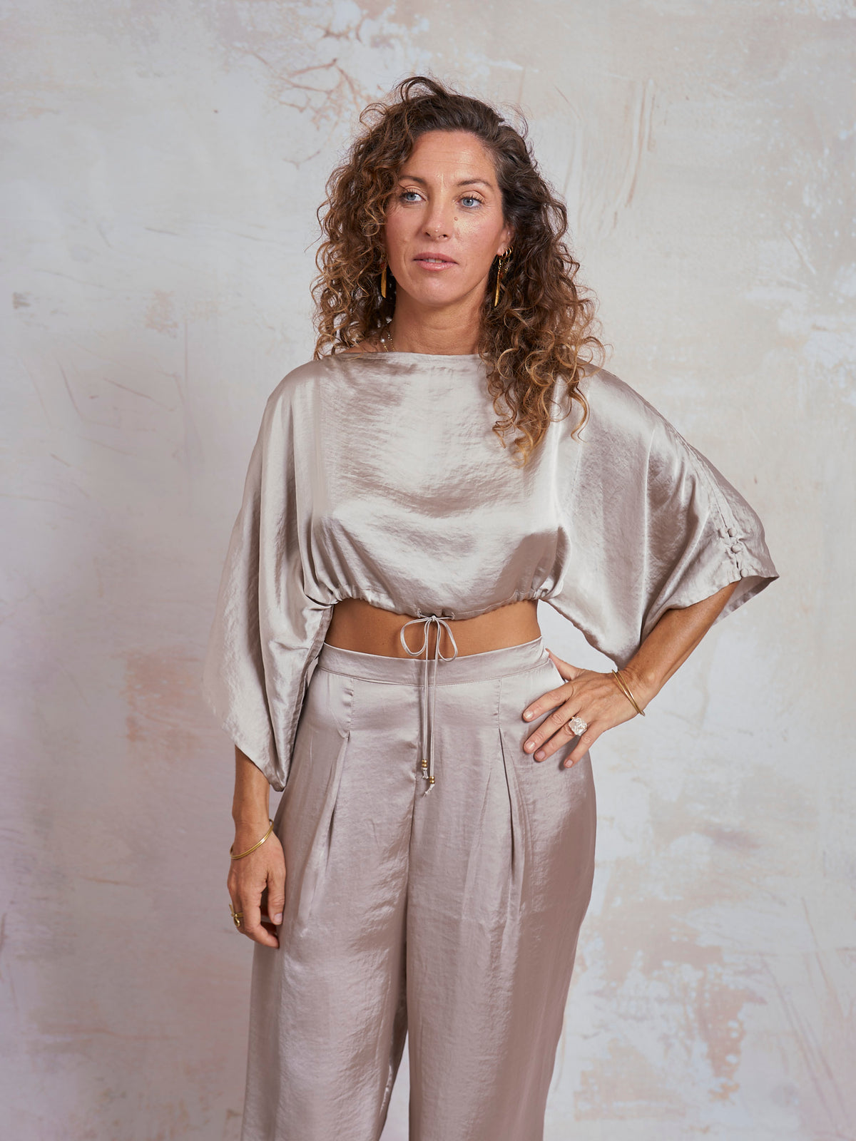 Taupe Satin Petra Top
