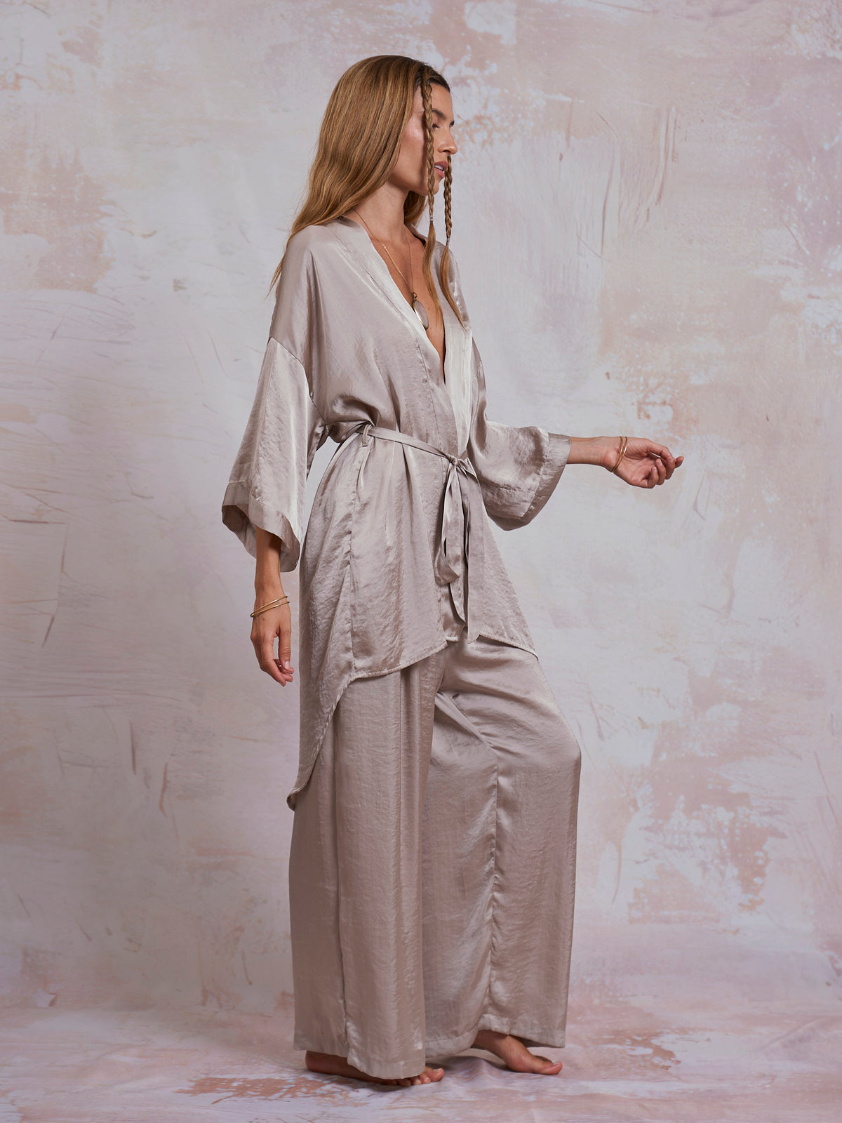 Taupe Satin Sam Kimono