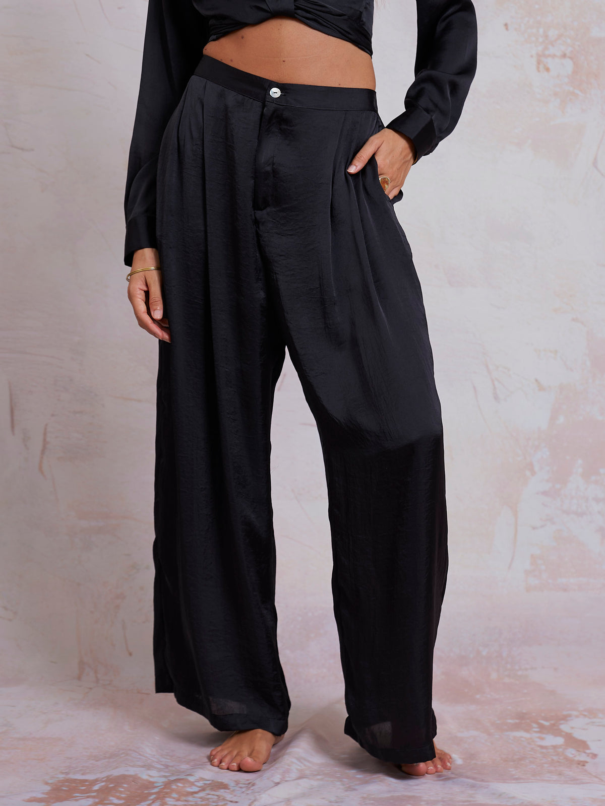 Black Satin Sara Pants