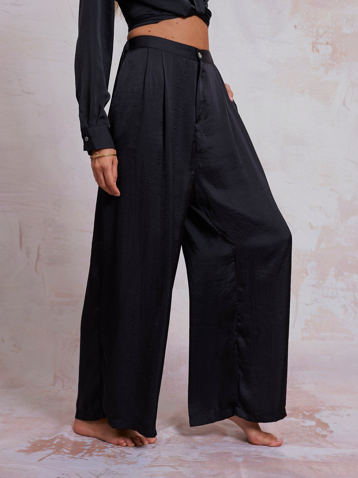 Black Satin Sara Pants