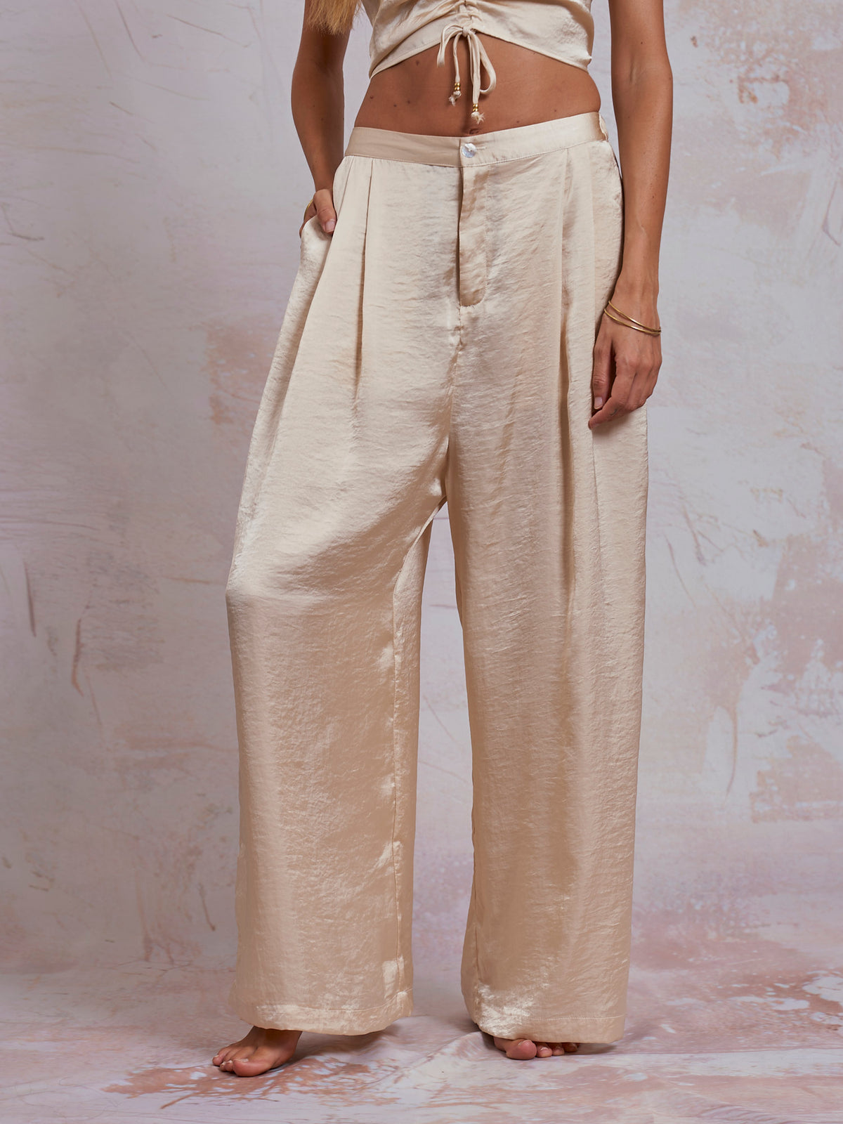 Ivory Satin Sara Pants