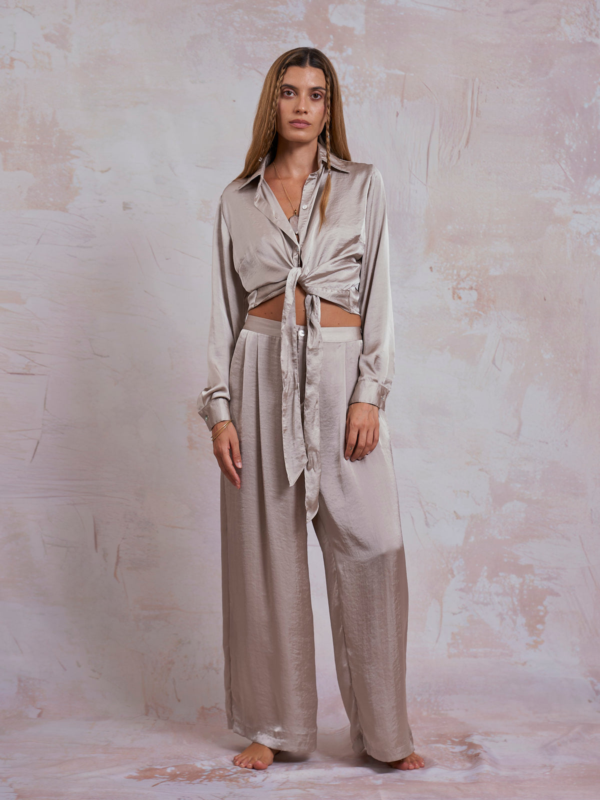 Taupe Satin Sara Pants