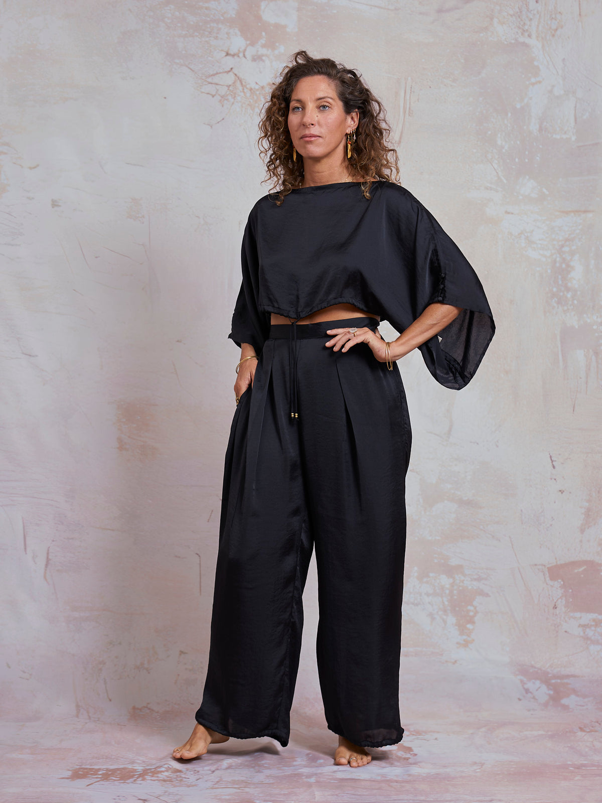 Black Satin Yuko Pants