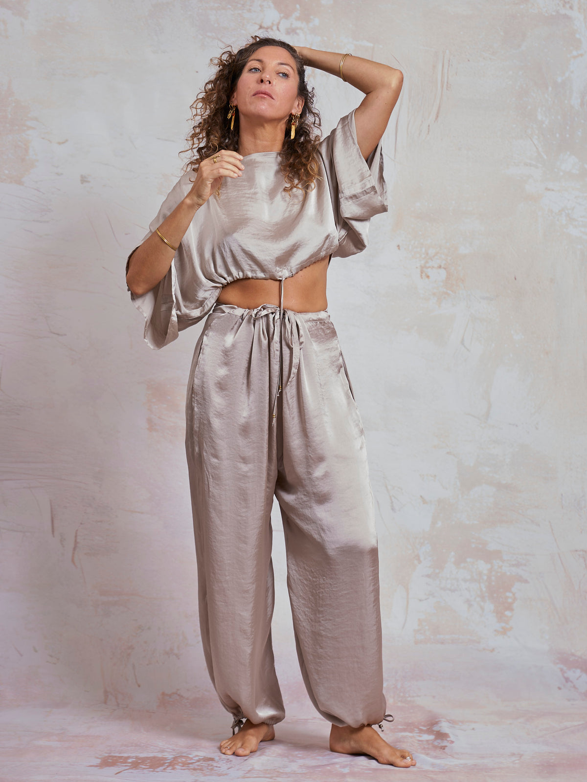 Taupe Satin Yuko Pants